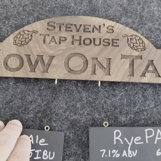 Customizable Homebrew On Tap Sign with 2 Removable Chalkboards - Solid Walnut