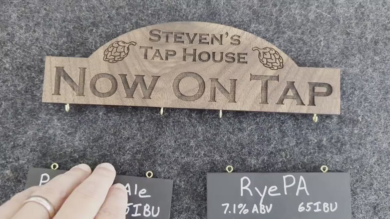 Customizable Homebrew On Tap Sign with 2 Removable Chalkboards - Solid Walnut