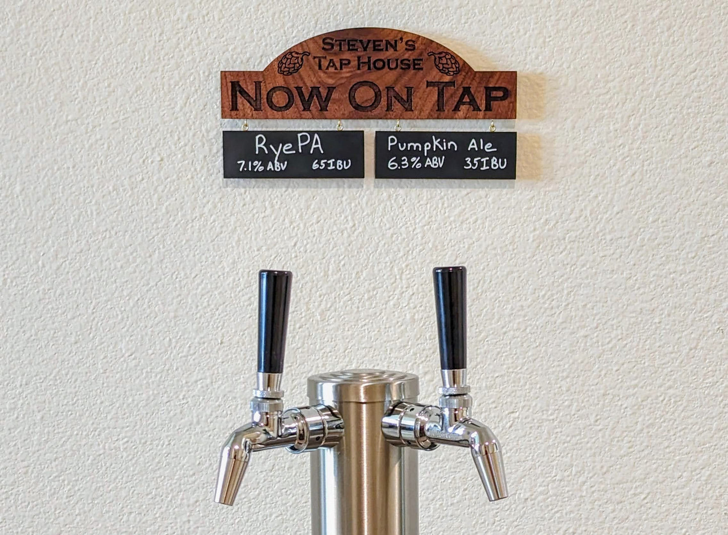 Customizable Homebrew On Tap Sign with 2 Removable Chalkboards - Solid Walnut