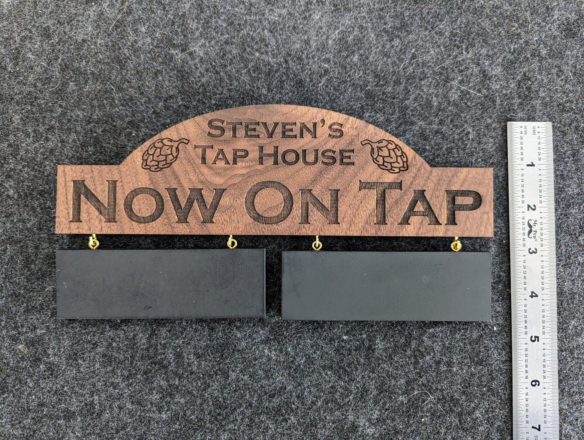 Customizable Homebrew On Tap Sign with 2 Removable Chalkboards - Solid Walnut