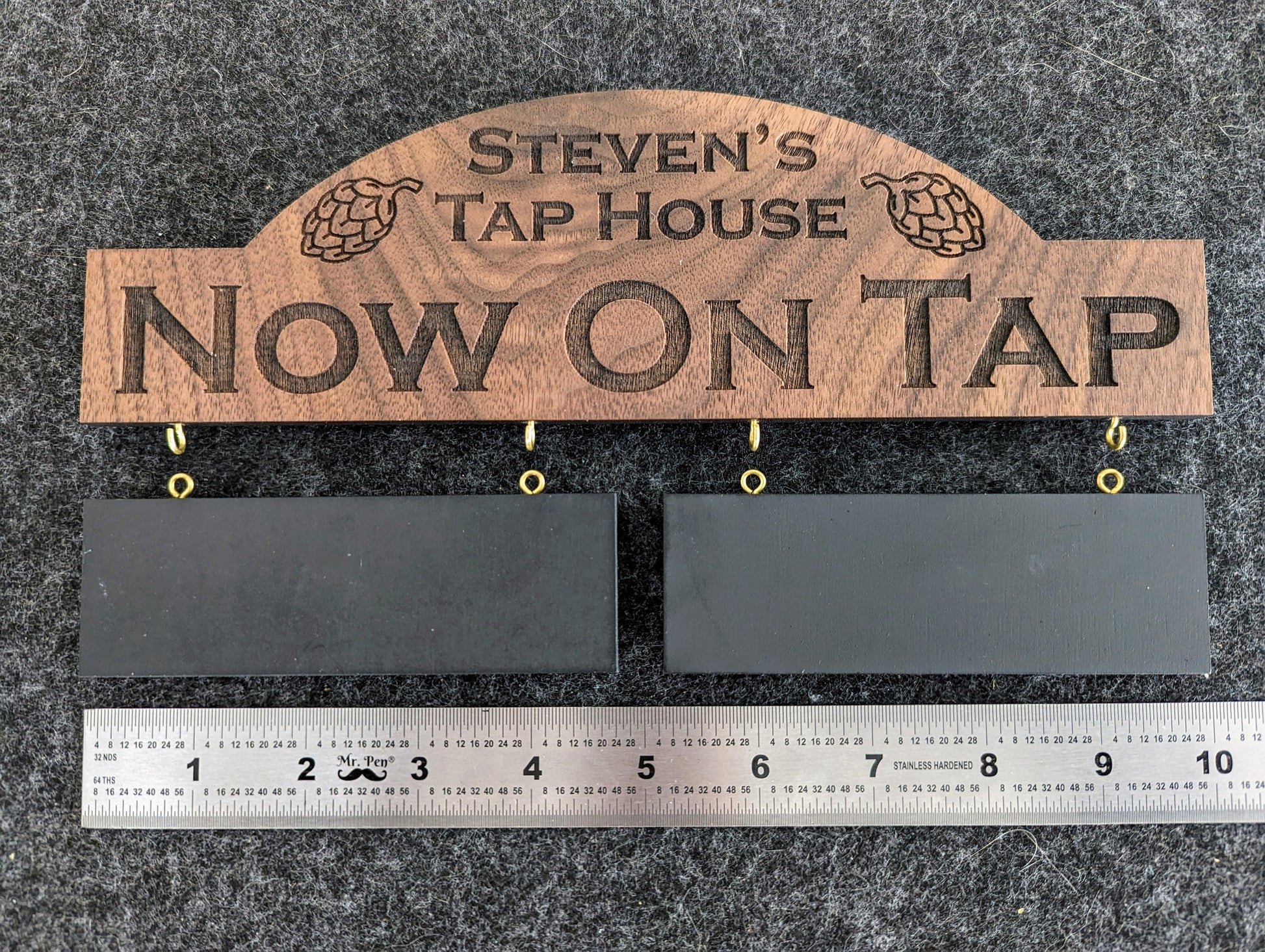 Customizable Homebrew On Tap Sign with 2 Removable Chalkboards - Solid Walnut