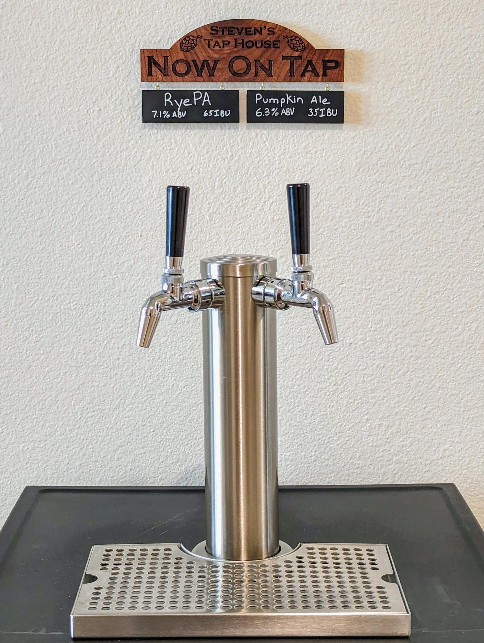 Customizable Homebrew On Tap Sign with 2 Removable Chalkboards - Solid Walnut