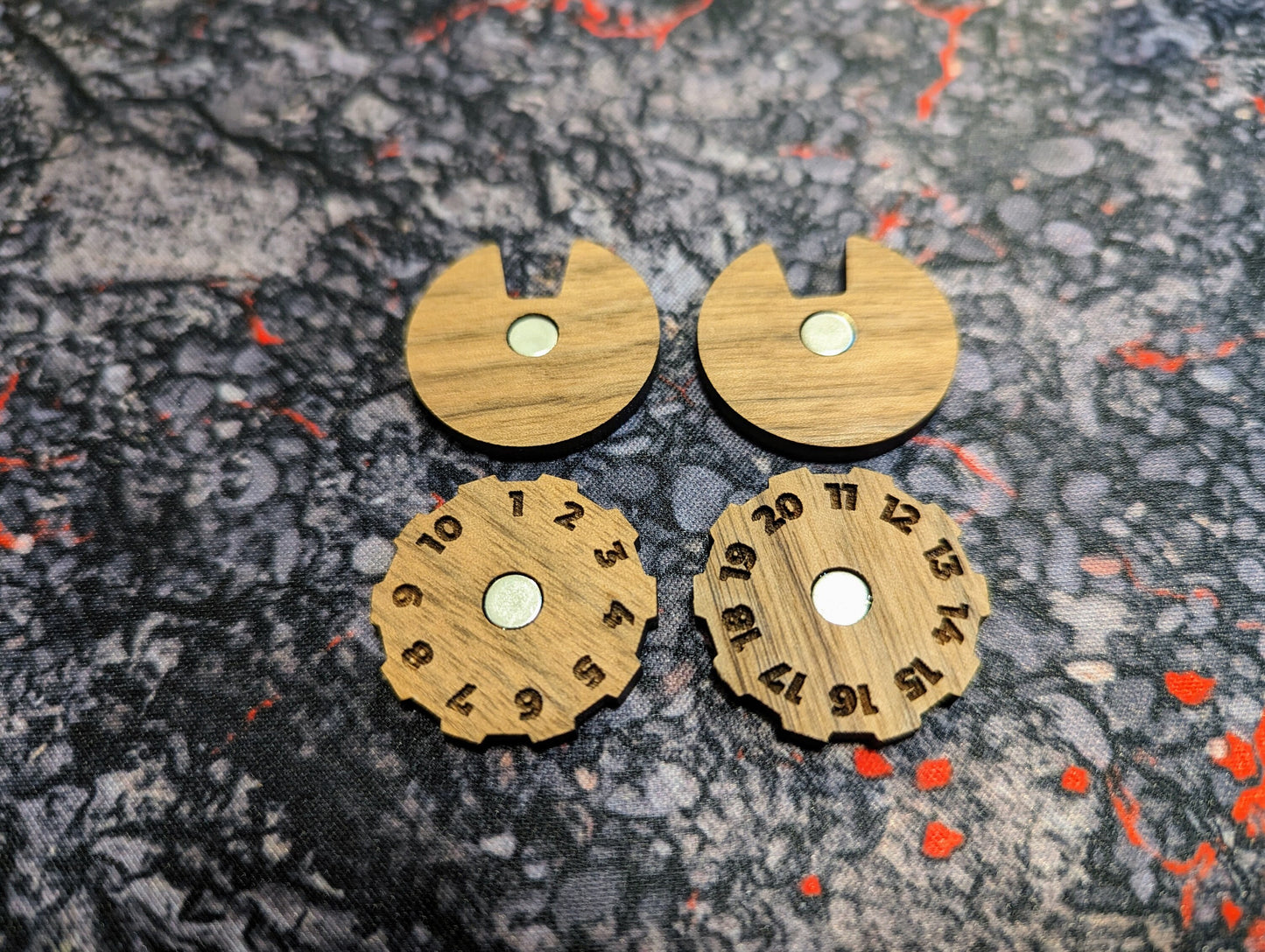 Solid Walnut Wound Counters for Warhammer 40k, Kill Team, and Warhammer Age of Sigmar -- 1-20 wounds | 30mm diameter | Magnetic Stacking